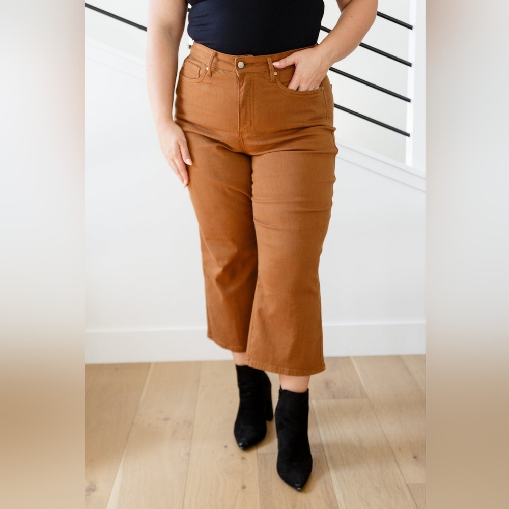 Judy Blue Plus Size Camel‎ High Rise Tummy Control Wide Crop Jeans